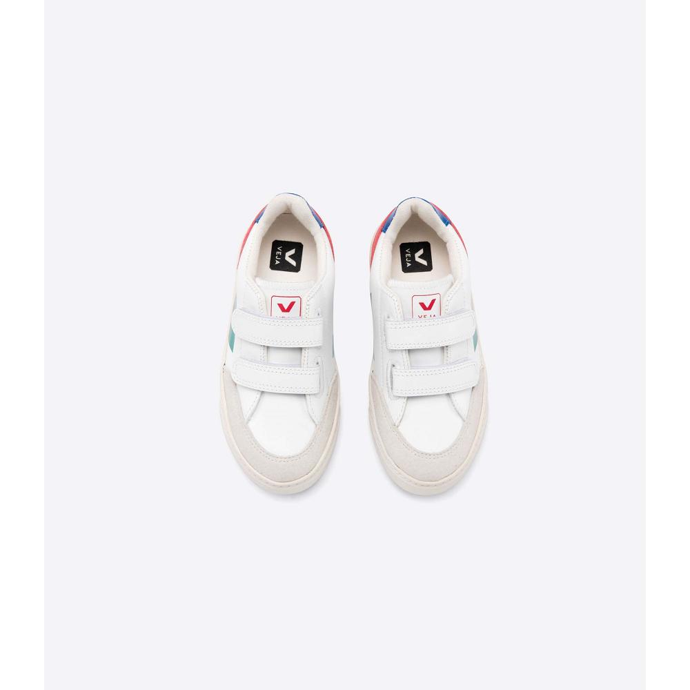 White/Red Kids' Veja V-12 LEATHER Sneakers | AU 883FDN